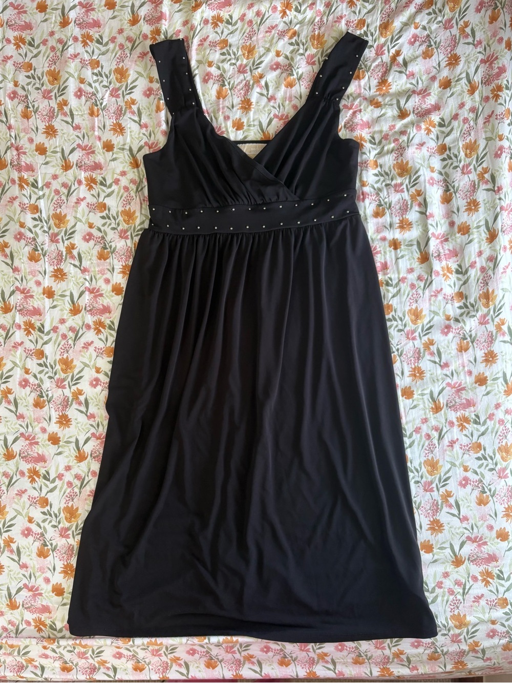 Michael Kors Black Empire Waist Midi Dress Size Small Petite Flowy Studded